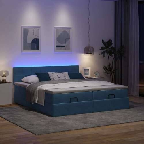 Otomanski okvir kreveta s madracima plavi 180x200cm baršunasti - Tamno plava 180 x 200 cm Blok s kvadratima Cijena