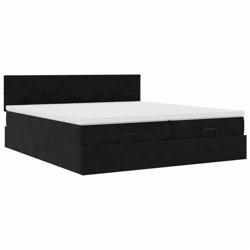 Otomanski okvir kreveta s madracima crni 200x200cm baršunasti - Crna 200 x 200 cm Blok s kvadratima Cijena