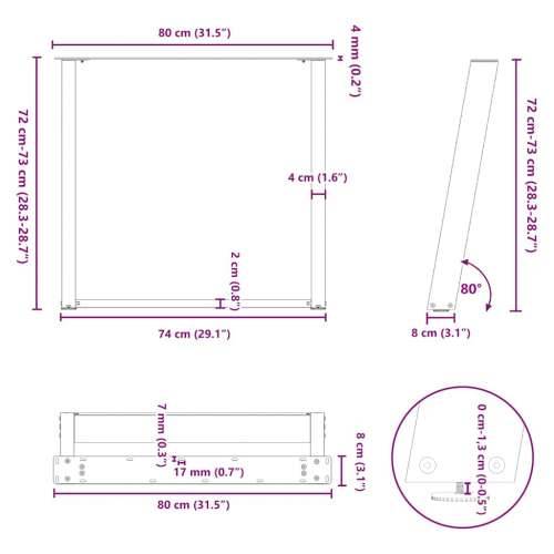 Noge za blagovaonski stol U-oblik 2 kom Crne 80 x (72-73) cm Čelik - Crna 80 x (72-73) cm 1 Cijena