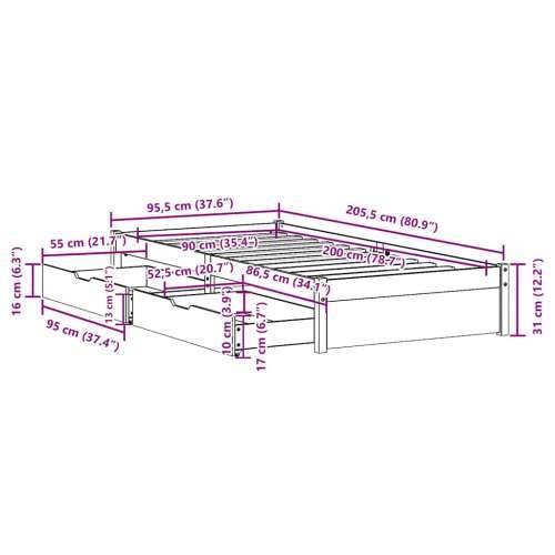 Okvir kreveta bez madraca 90 x 200 cm od masivne borovine - Prirodna 90 x 200 cm Cijena
