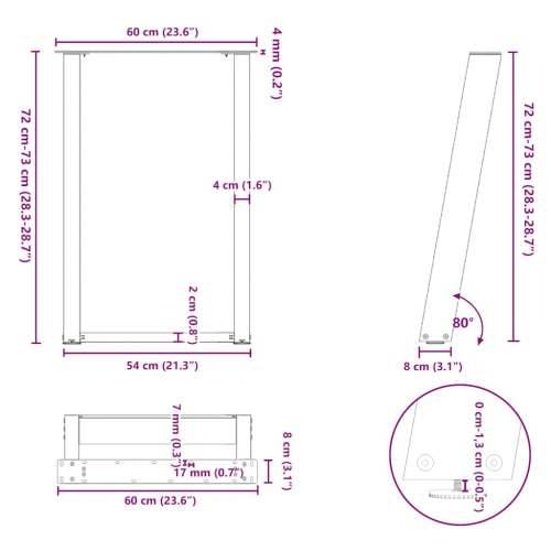 Noge za blagovaonski stol U-oblik 2 kom Crne 60 x (72-73) cm Čelik - Crna 60 x (72-73) cm 1 Cijena