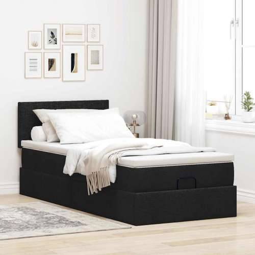 Otomanski okvir kreveta s madraca crni 80x200cm od tkanine - Crna 80 x 200 cm Gladak dizajn Cijena