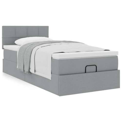 Otomanski krevet s madracem svijetlosivi 100x200 cm tkanine - Svjetlosiva 100 x 200 cm Blok s kvadratima Cijena