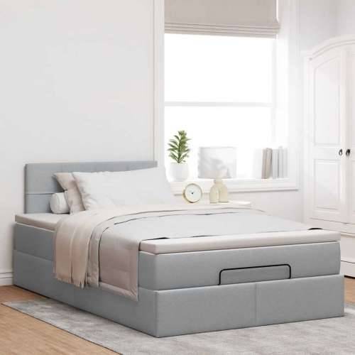 Otomanski krevet s madracem svjetlosivi 120x190 cm tkanine - Svjetlosiva 120 x 190 cm Blok s kvadratima Cijena