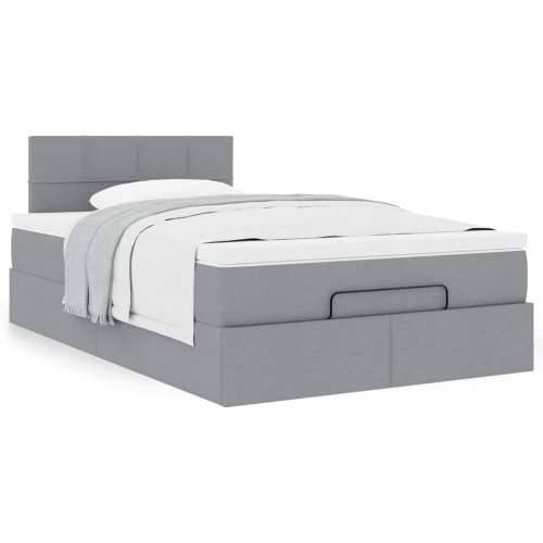 Otomanski krevet s madracem svjetlosivi 120x190 cm tkanine - Svjetlosiva 120 x 190 cm Blok s kvadratima Cijena