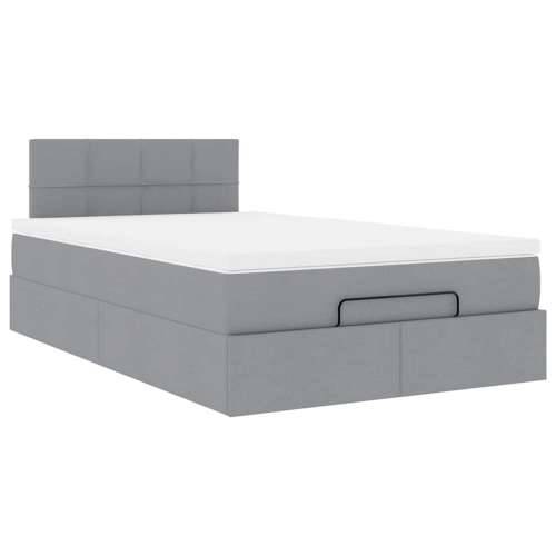 Otomanski krevet s madracem svijetlosivi 120x200 cm tkanine - Svjetlosiva 120 x 200 cm Blok s kvadratima Cijena