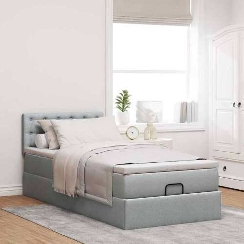 Otomanski okvir kreveta s madraca svijetlosivi 90x190cm tkanine - Svjetlosiva 90 x 190 cm gumbi Cijena