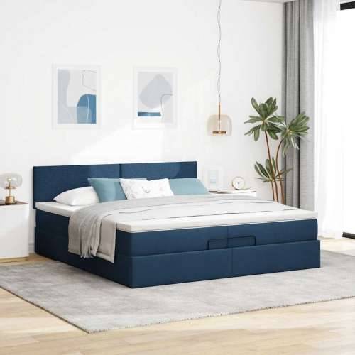 Otomanski okvir kreveta s madracima plavi 200x200cm tkanine - Plava 200 x 200 cm Gladak dizajn Cijena
