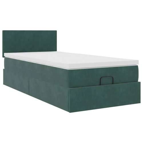 Otomanski krevet s madracem i LED tamnozeleni 90x200 cm baršun - Tamnozelena 90 x 200 cm Gladak dizajn Cijena