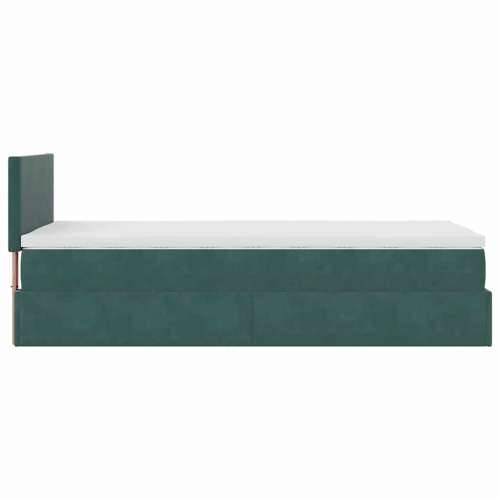 Otomanski krevet s madracem i LED tamnozeleni 90x200 cm baršun - Tamnozelena 90 x 200 cm Gladak dizajn Cijena