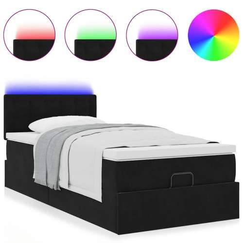 Otomanski krevet s madracem i LED crna 80x200cm baršun - Crna 80 x 200 cm gumbi Cijena