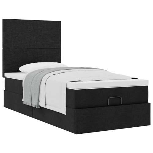 Otomanski krevet s madracem crni 90x200 cm tkanine - Crna 90 x 200 cm Gladak dizajn Cijena
