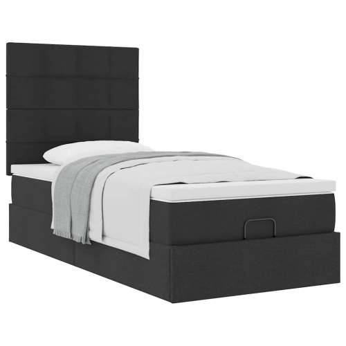 Otomanski okvir kreveta s madraca crni 80x200cm od tkanine - Crna 80 x 200 cm Blok s kvadratima Cijena