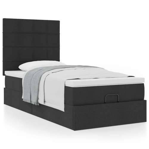 Otomanski okvir kreveta s madraca crni 90x190cm od tkanine - Crna 90 x 190 cm Blok s kvadratima Cijena