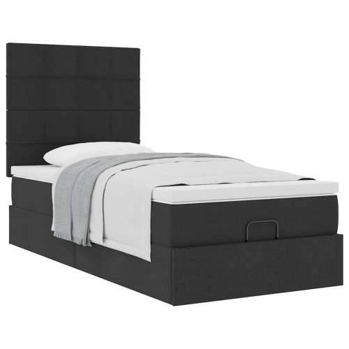 Otomanski okvir kreveta s madraca crni 90x190cm od tkanine - Crna 90 x 190 cm Blok s kvadratima Cijena