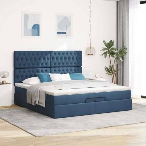Otomanski okvir kreveta s madracima plavi 200x200cm tkanine - Plava 200 x 200 cm Dizajn s gumbima Cijena