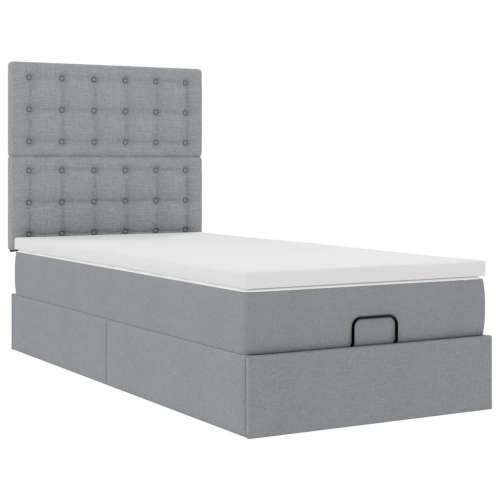 Otomanski krevet s madracem svijetlosivi 90x200 cm tkanine - Svjetlosiva 90 x 200 cm gumbi Cijena