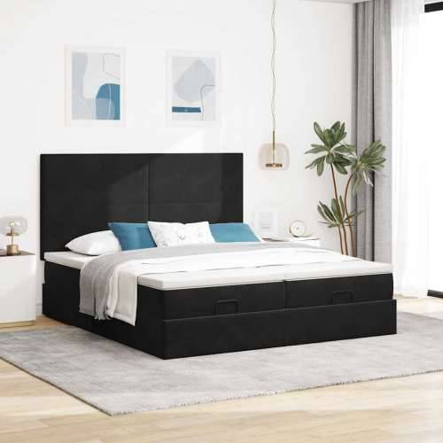 Otomanski okvir kreveta s madracima crni 200x200cm baršunasti - Crna 200 x 200 cm Gladak dizajn Cijena