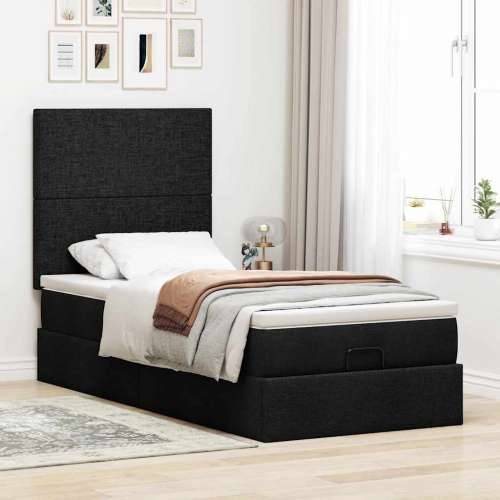 Otomanski okvir kreveta s madraca crni 90x190cm od tkanine - Crna 90 x 190 cm Gladak dizajn Cijena