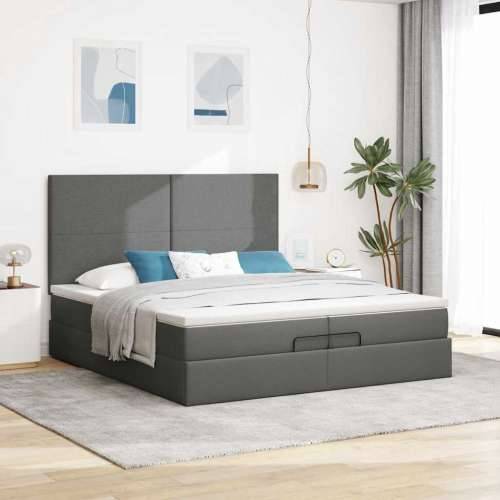 Otomanski okvir kreveta s madracima tamnosivi 200x200cm tkanine - Tamno siva 200 x 200 cm Gladak dizajn Cijena