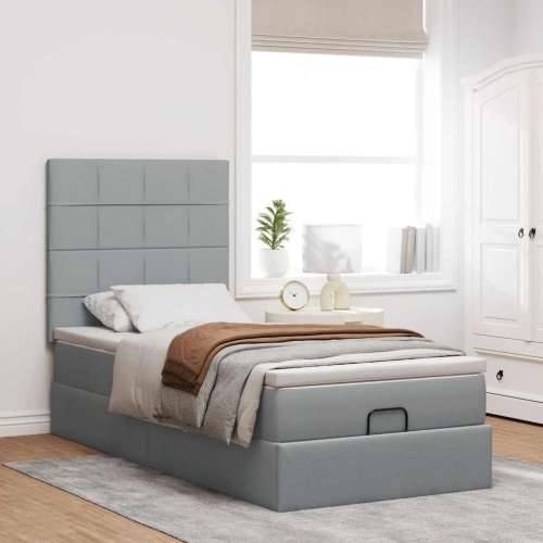 Otomanski krevet s madracem i LED svijetlosiva 80x200cm tkanina - Svjetlosiva 80 x 200 cm Blok s kvadratima Cijena
