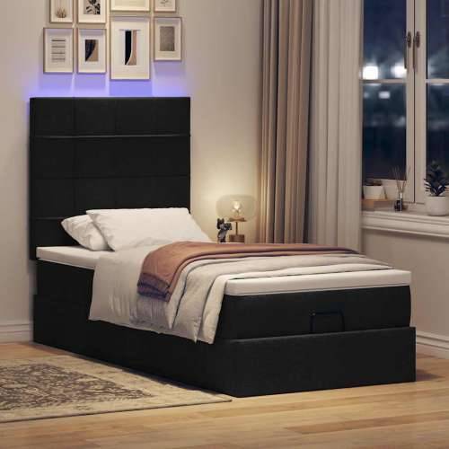 Otomanski krevet s madracem i LED crna 80x200cm tkanina - Crna 80 x 200 cm Blok s kvadratima Cijena