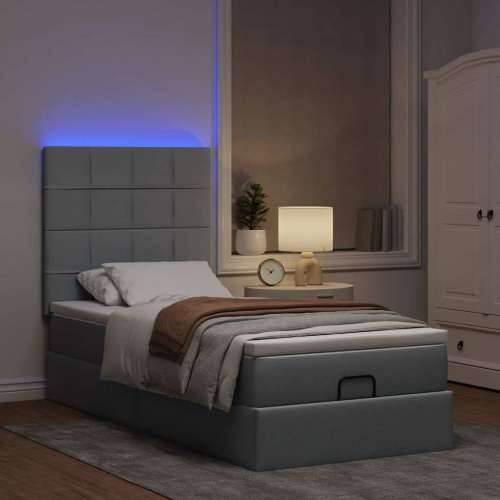Otomanski krevet s madracem&LED svijetlosivi 90x200 cm tkanine - Svjetlosiva 90 x 200 cm Blok s kvadratima Cijena