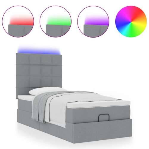 Otomanski krevet s madracem&LED svijetlosivi 90x200 cm tkanine - Svjetlosiva 90 x 200 cm Blok s kvadratima Cijena