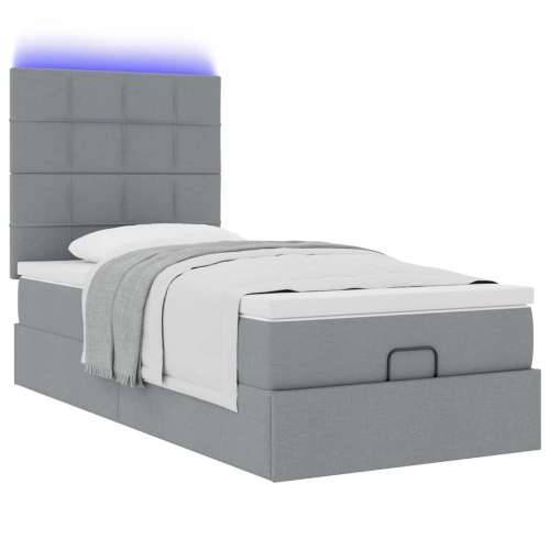 Otomanski krevet s madracem&LED svijetlosivi 90x200 cm tkanine - Svjetlosiva 90 x 200 cm Blok s kvadratima Cijena