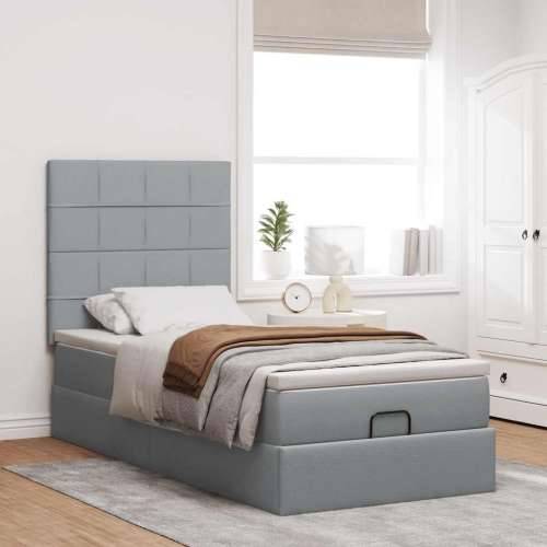 Otomanski krevet s madracem&LED svijetlosivi 90x200 cm tkanine - Svjetlosiva 90 x 200 cm Blok s kvadratima Cijena