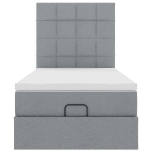 Otomanski krevet s madracem&LED svijetlosivi 90x200 cm tkanine - Svjetlosiva 90 x 200 cm Blok s kvadratima Cijena