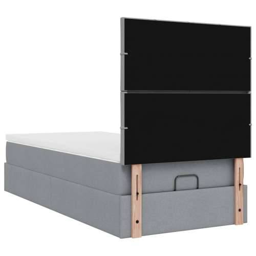 Otomanski krevet s madracem&LED svijetlosivi 90x200 cm tkanine - Svjetlosiva 90 x 200 cm Blok s kvadratima Cijena