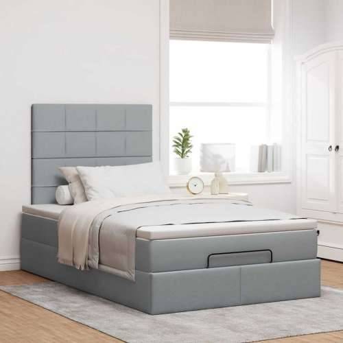 Okvir za krevet s madraca svjetlosivi 120x190 cm od tkanine - Svjetlosiva 120 x 190 cm Blok s kvadratima Cijena