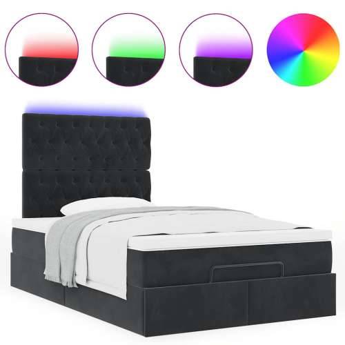 Otomanski krevet madracem i LED crna 120x190 cm tkanina - Crna 120 x 190 cm Dizajn s gumbima Cijena