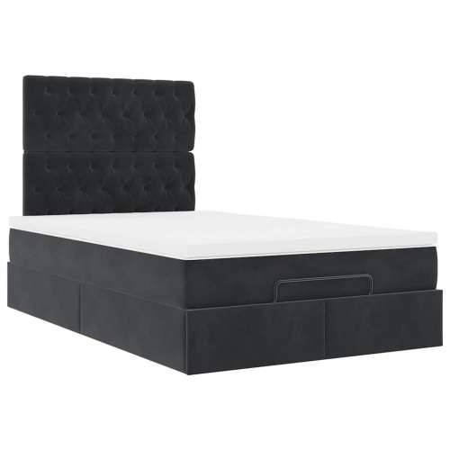 Otomanski krevet madracem i LED crna 120x190 cm tkanina - Crna 120 x 190 cm Dizajn s gumbima Cijena