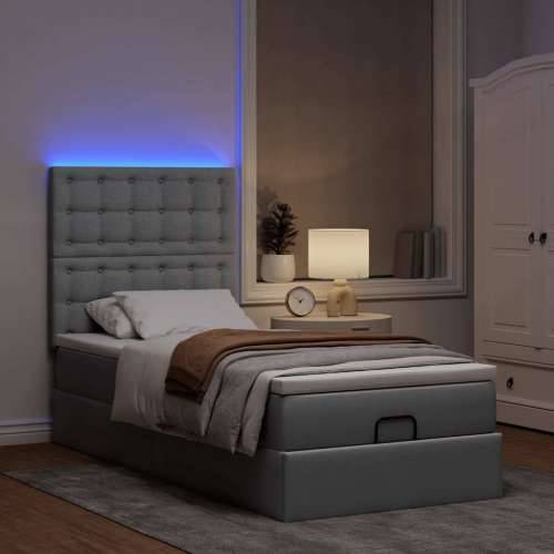 Otomanski krevet s madracem i LED svijetlosiva 80x200cm tkanina - Svjetlosiva 80 x 200 cm gumbi Cijena