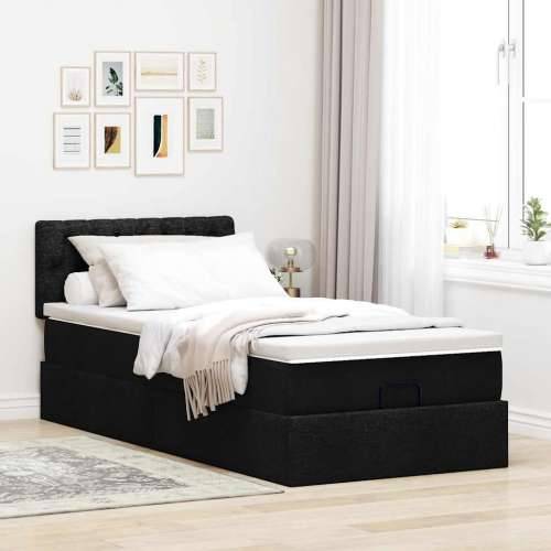Otomanski okvir kreveta s madraca crni 80x200cm od tkanine - Crna 80 x 200 cm Dizajn s gumbima Cijena
