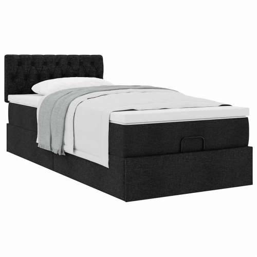 Otomanski okvir kreveta s madraca crni 80x200cm od tkanine - Crna 80 x 200 cm Dizajn s gumbima Cijena