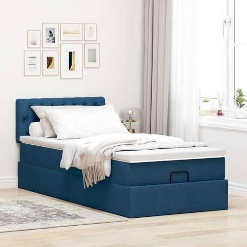 Otomanski krevet s madracem plavi 90x200 cm tkanine - Plava 90 x 200 cm Dizajn s gumbima Cijena