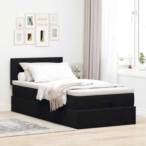 Otomanski okvir kreveta s madraca crni 80x200cm baršunasti - Crna 80 x 200 cm Blok s kvadratima Cijena