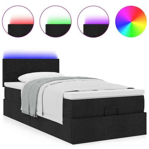 Otomanski krevet s madracem i LED crna 80x200cm tkanina - Crna 80 x 200 cm Gladak dizajn Cijena