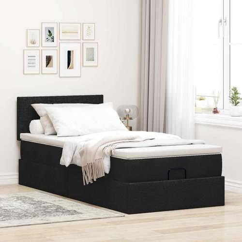 Otomanski krevet s madracem i LED crna 80x200cm tkanina - Crna 80 x 200 cm Gladak dizajn Cijena