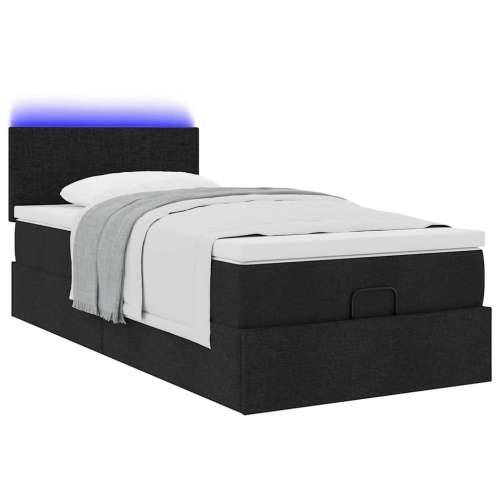 Otomanski okvir kreveta s madraca crni 90x190cm od tkanine - Crna 90 x 190 cm Gladak dizajn Cijena