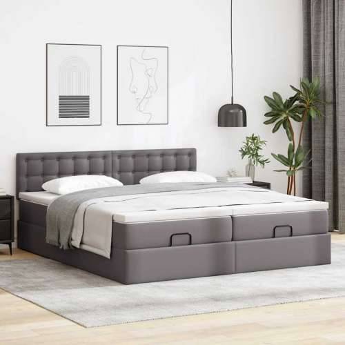 Otomanski okvir kreveta s madracima sivi 200x200cm umjetna koža - Siva 200 x 200 cm Cijena