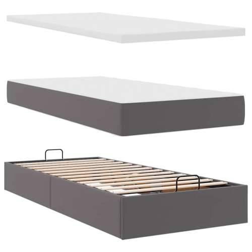 Otomanski krevet s madracem sivi 100x200 cm umjetna koža - Siva 100 x 200 cm Cijena