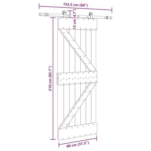 Klizna vrata s priborom za montažu 80 x 210 cm masivna borovina - 80 x 210 cm (152.5 cm) 1 Trokutasti Cijena