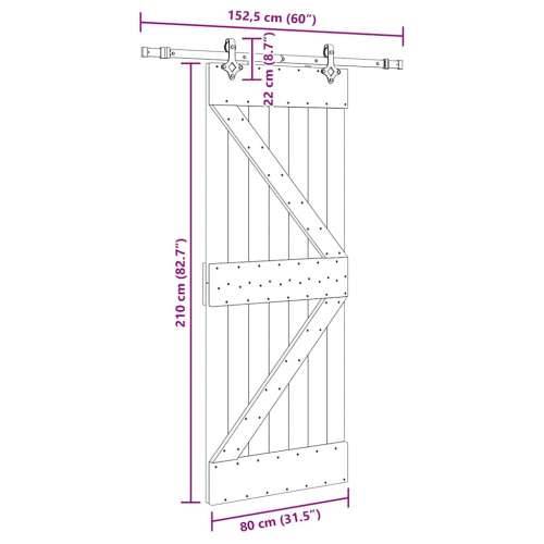 Klizna vrata s priborom za montažu 80 x 210 cm masivna borovina - 80 x 210 cm (152.5 cm) 1 Trokutasti Cijena