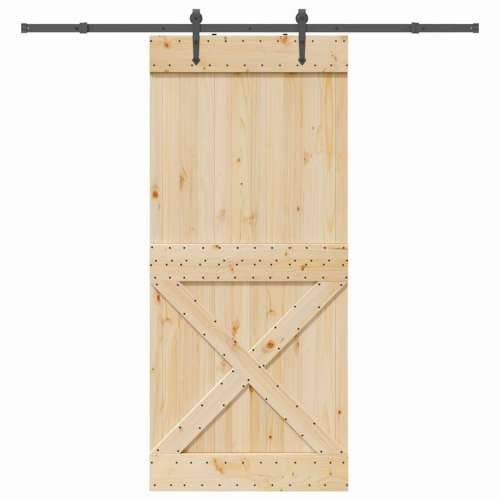Klizna vrata s priborom za montažu 100x210 cm masivna borovina - 100 x 210 cm (213.5 cm) 1 križni dizajn Cijena