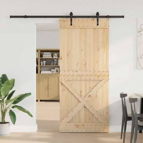 Klizna vrata s priborom za montažu 100x210 cm masivna borovina - 100 x 210 cm (213.5 cm) 1 križni dizajn Cijena