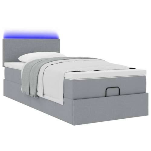 Otomanski krevet s madracem&LED svijetlosivi 90x200 cm tkanine - Svjetlosiva 90 x 200 cm Gladak dizajn Cijena